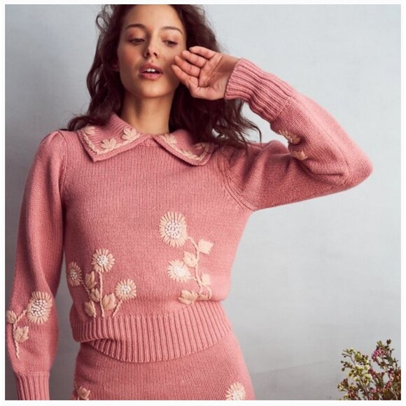 LoveShackFancy Union Collared Pullover in Rose Blush Size XS - Picture 1 of 16